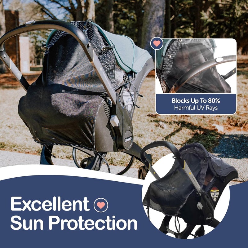 IntiMom Stroller Sun Shade - Universal UV Protection Cover for Strollers Sunshade with See Through, Clip-On Sun Blocker, Sun Shield for Baby, Breathable Adjustable Fit, Full Coverage, Medium - Image 2